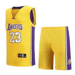 TrackOit Men Lakerjames Jersey Mens Breathable Two Piece Sweins Swensuit Evroande Basketball Jersey Basketball Suit en blanc violet et jaune plus taille 3xl