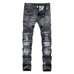 Trade Classic Retro Jeans Hommes Straight Slim Zipper Décoration Light Fold Skinny Denim Pantalon Mode Stretch Hip Hop Jogger Jeans 210622