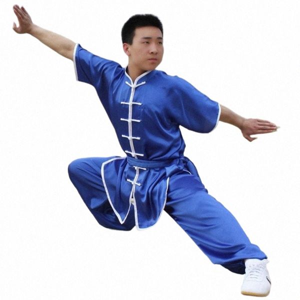 Traditionnel chinois Kung Fu Wushu Vêtements Wing Chun Arts Martiaux Uniformes Adultes Enfants Bleu Rouge Noir Manches Courtes Tai Chi Costume I1TK #
