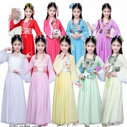 Amateurs de danse traditionnelle en Chine vêtements pour enfants traditionnels Hanfu rouge ciel chaud bleu blanc Halen vêtements pour filles S9Nq #