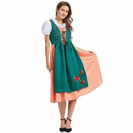 Costume de bière allemande traditionnelle femmes bavaroise Oktoberfest Maid Dirndl Dr pour les femmes Cos Halen Party Fancy Adult Outfit X1VR #