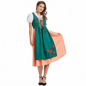 Costume de bière allemande traditionnelle femmes bavaroise Oktoberfest Maid Dirndl Dr pour les femmes Cos Halen Party Fancy Adult Outfit X1VR #