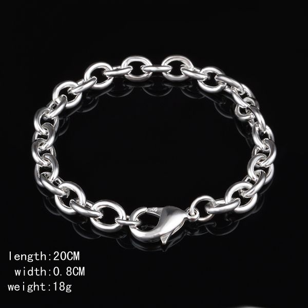 Tradition chaîne haute qualité Top vente placage 925 argent sterling Noble mode bracelet à breloques pour pendentifs bijoux de mode 8mm * 20cm