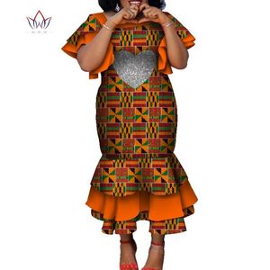Traditionele Afrikaanse jurken voor vrouwen ankara kanga jurk batik wax print shuffle sleeves multi-layer afrika vrouw jurk WY7735