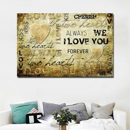 Traditionele kunstbrief I Love You Picture Canvas Painting Gedrukt op Canvas Retro Schilderij Wall Art voor Woonkamer Decor