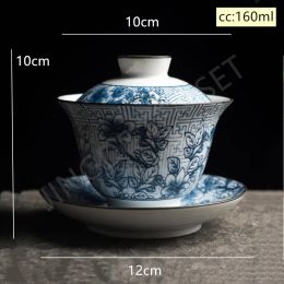 Porcelaine bleu et blanc traditionnel Gaiwan Travel Tea Bowl fait à la main en céramique tasse à la maison Accessware Accessoires 160 ml
