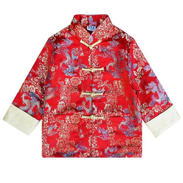 Veste de garçon traditionnel Tang Suit Cardigan Costumes de Nouvel An chinois Kungfu Cheongsam Kids Vêtements Tenues Boys Coat Tops Uniforme