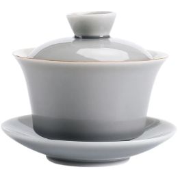 Céramique traditionnelle Glaze gris Gaiwan Home Thé à la main