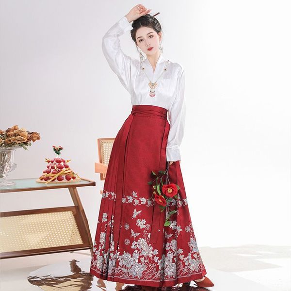 Chemise Hanfu traditionnelle chinoise, jupe visage de cheval, ensemble deux pièces, costume printemps-automne, jupe Hanfu, robe Mamianqun, vêtements pour femmes