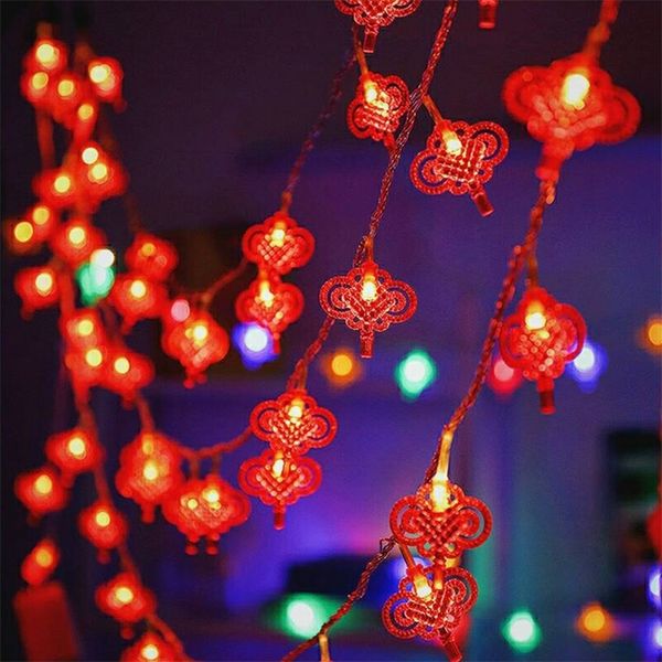 Nudo chino tradicional Linterna roja LED Cadena de luz Navidad Batería Operada Suministros de fiesta Luces de año chino Decoración 220527