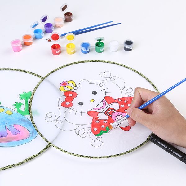 Graffiti de dibujos animados para niños de estilo chino tradicional, pintura creativa DIY, ventilador de palacio circular, regalo educativo temprano para niños, envío gratis