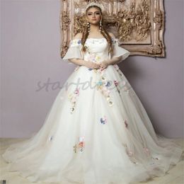 Robe de mariée traditionnelle à fleurs colorées, thème mexicain, col bateau, manches courtes, ligne A, robe de mariée de campagne rustique, Robe de princesse élégante, Mariage hispanique