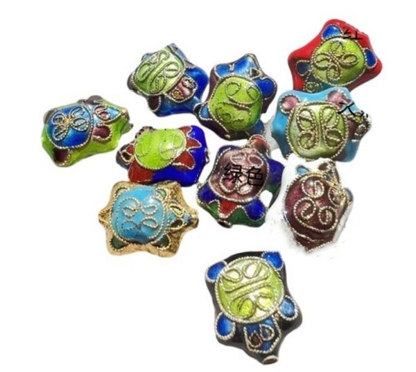 Perles de tortue en filigrane cloisonné artisanat traditionnel pour la fabrication de bijoux accessoires émail petit fournisseur de perles d'animaux en métal 10 pcs/lot