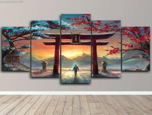 Japon traditionnel Torii Gate Shinto 5 pièces toile murale impression décor à la maison 5 pièces impression HD aucun encadré 5 panneaux décor de pièce L2203513041