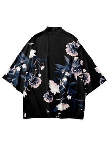 Traditionele Japanse streetwear Flower Gedrukt Kimono Cardigan Beach Shorts Women Men Men Yukata Harajuku Haori -shirtkleding