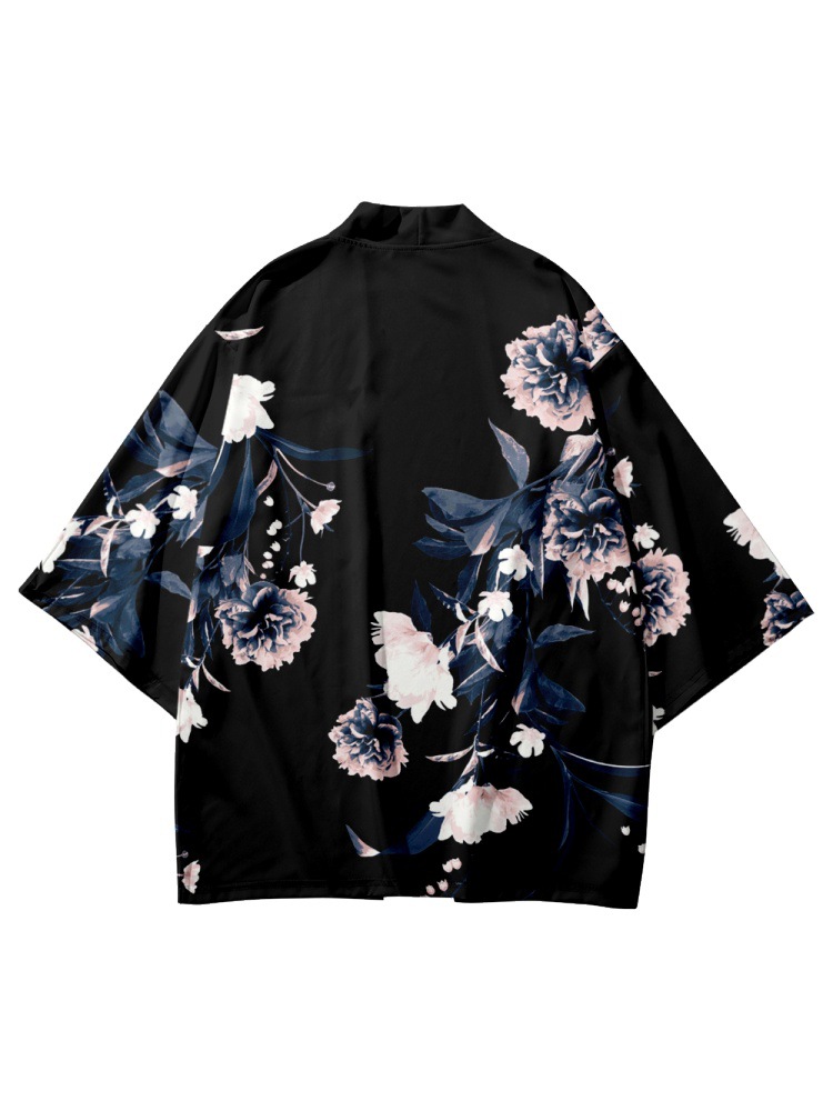 Traditionnel Japonais Streetwear Flower imprimé Kimono Cardigan plage Shorts Femmes Men Yukata HARAJUKU Haori Shirt Vêtements