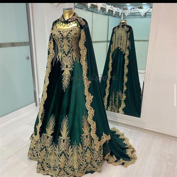 Vestido de noche turco tradicional marroquí con apliques de lujo con capa Tassle Vestido de fiesta musulmán árabe Abayas Verde Borgoña Formal Muslimah Robe De Mariage 2024