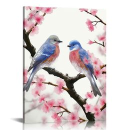 Traditioneel schilderen van vogels op perzikbomen canvas prints houten ingelijste perzik bloesem muur kunst pruimen bloemen print schilderen