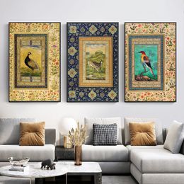 Tradition de persan toile Art Flower Bird Deer Affiches Gicule Impressions de décoration murale rétro Rétro pour le salon