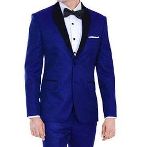 Esmoquin de boda tradicional azul real para el novio y los padrinos de boda Trajes de fiesta con solapa de chal negro Trajes de dos botones para hombre (chaqueta + pantalones)