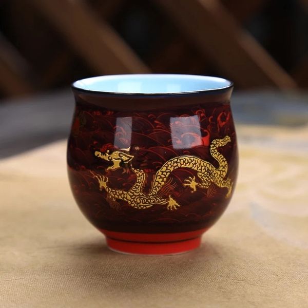 Tasse à thé motif Dragon Royal traditionnel en céramique tasse à thé créative à Double paroi tasses à thé en porcelaine bol rétro verres