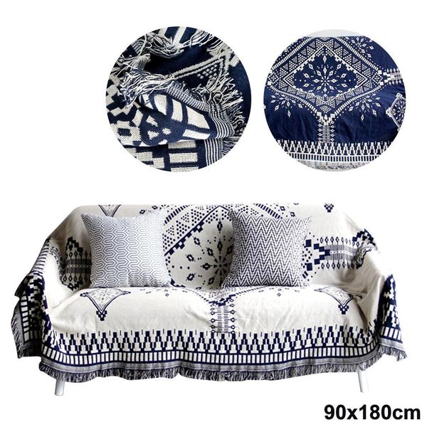 Manta de estilo tradicional, alfombra Floral de algodón, cuadrada, blanco y negro, sofá para el hogar, cama con borlas, alfombra para sala de estar