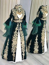 Robes de soirée turques traditionnelles chasseur verte satin une ligne robe formelle appliques en dentelle en or perles luxe