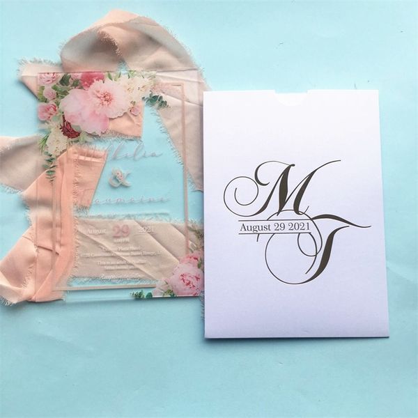 Cartes d'invitation de mariage de fleurs Vintage traditionnelles carte de fiançailles élégante en plexiglas personnalisée avec lop 220707