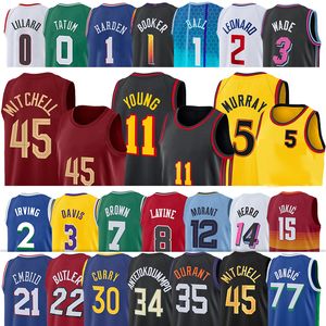 Maillot de basket Trae Young Atlantas Hawk Dejounte Murray Donovan Mitchell Jayson Tatum Kyrie Irving Luka Doncic LeBron James Harden Stephen Curry Jimmy Brown