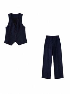 Traf 2023 Costume de chemise pour dames Single OL Slim Fit Gilet en lin + Pantalon en lin unisexe Tenues décontractées de base R8sX #