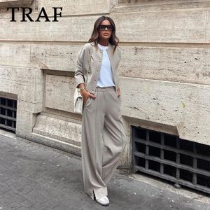 Traf 2023 Femmes Automne Hiver Casual Solid Suit Vintage Verbe Single Breas V Veste Veste-Fashion Pant