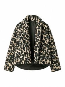 Traf 2024 Invierno Vintage Leopardo Impreso Chaquetas para mujeres Abrigo recortado Mujer Chaqueta elegante Streetwear LG Manga Nueva prendas de vestir exteriores 16JX #
