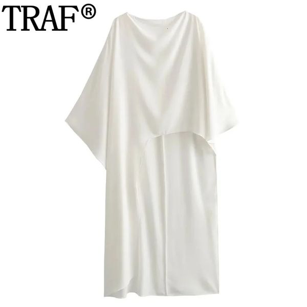 TRAF Blusa asimétrica blanca para mujer, blusa larga roja con capa para mujer, ropa de calle, blusas elegantes de playa, blusas sueltas de verano para mujer 240306