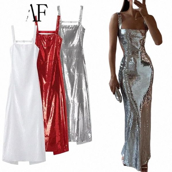 Traf Backl Sequin Dr Femme Sier Rouge Blanc Slip Lg Dr Femmes Glitter Sexy Party Dres Midi Prom Soirée Dres M0hp #