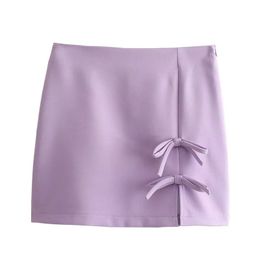 TRAF BowtieMini jupe décorée décontracté et élégant rose taille haute pour les femmes printemps été avec Style coréen 240401