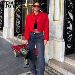 TRAF veste courte femme tenue de bureau Blazer rouge pour les femmes élégant élégant à manches longues en vestes mode courte 231225