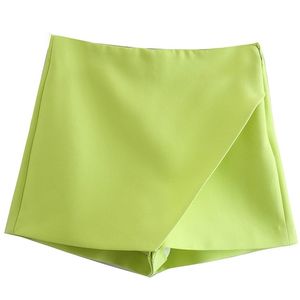 TRAF vert Shorts femmes taille haute décontractée Shorts femme mode asymétrique jupe d'été jupe Shorts Streetwear pantalon court 220419