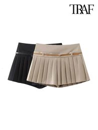 Traf-plieted shorts jupes pour femmes Side-Zipper Mid Taist Femme Skort Fashion 240410