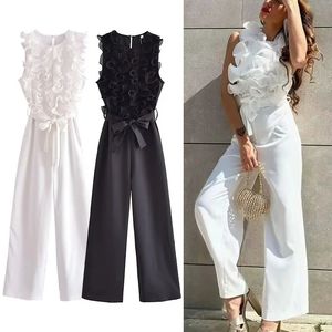 Traf Ruffle White Jumpsuit Femmes Sans manches en longueur Sans combinaison pour les combinaisons d'été Elegant femme élégante 240424