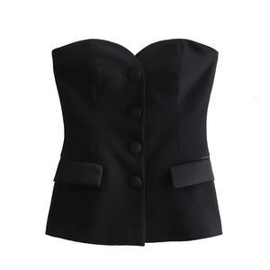 Traf Satin Bustier Top Woman Corset Crop Top Femmes Sexy Sexy Backless Tube Tops For Women Off Button Button Tank Tops Femme 240408