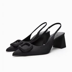 Traf Square Ring Slingbacks Women Shoes Poated Toe High Heels for Classics Beknopte kantoor Lady Sandals Mules 240429