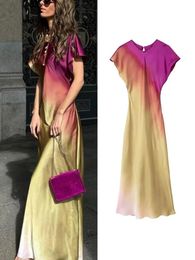 Traf Summer Women Fashion Tie Dye Print Dress Vintage Oneck Midi Short Sleeve jurken Vrouwelijk Casual Chic Satin 240412