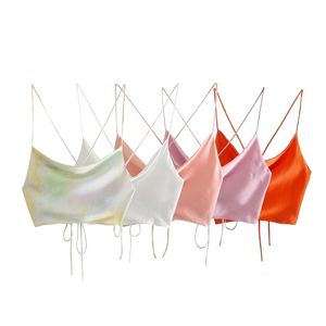 TRAF haut femmes Satin femme Orange été culture femme dos nu rose blanc bretelles sans manches Sexy réservoirs Camis 220514