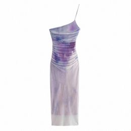 Traf-robe large de tul fruncido c hombros descubiertos para mujer, traje Sexy c Espalda descubierta, couleur morado, fête nocturne, Verano 77T0 #