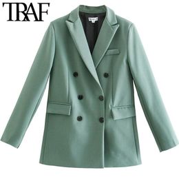 TRAF mujer moda 2 piezas conjunto otoño Slim Blazers + Pantalones largos elegante Oficina señora chaqueta Casual sólido abrigo 220315