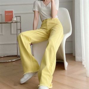 TRAF Women 2021 Fashion Zakken Wide-been Jeans Vintage Hoge Taille Zipper Vlieg Vrouwelijke Denim Broek Streetwear Q0802