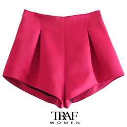 TRAF femmes Chic mode avant plissé Bermuda Vintage taille haute dos fermeture éclair femme pantalon court Mujer 220419