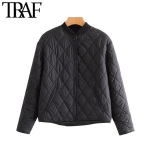 TRAF Femmes Femmes Fashion Argyle lâche Manteau de veste rembourrée Vintage manches longues Pochettes latérales Femme Vêtements de dessus Chic Tops 210923