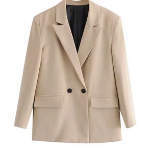 TRAF femmes mode Double boutonnage coupe ample Blazer manteau Vintage manches longues poches vêtements de dessus pour femmes Chic hauts 220707