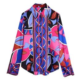 TRAF femmes mode coulant imprimé chemises Vintage à manches longues boutonné femme Blouses Blusas Chic hauts 220813